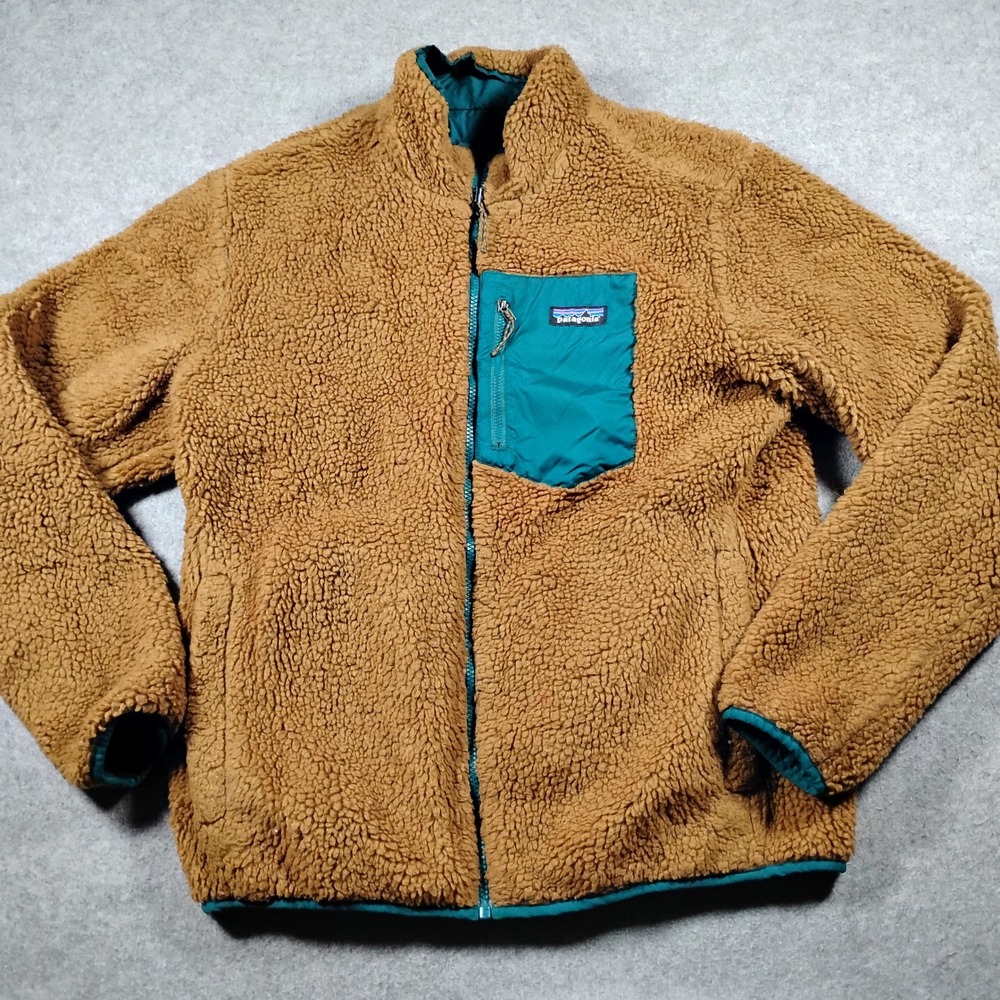Patagonia Reversible Recycled Sherpa Fleece Jacket Brown Green Mens L